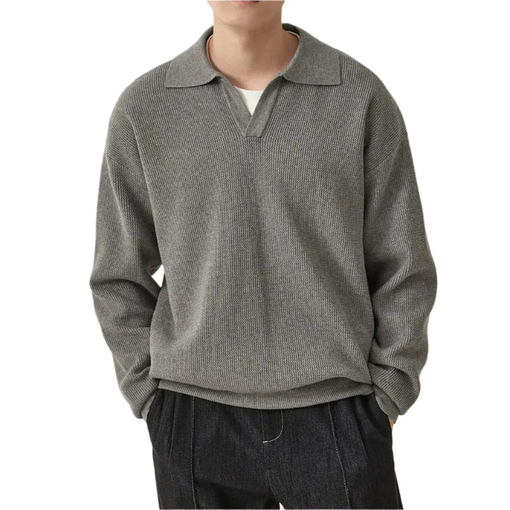 Men’s Knit Polo-Collar Sweater - Heston Manor