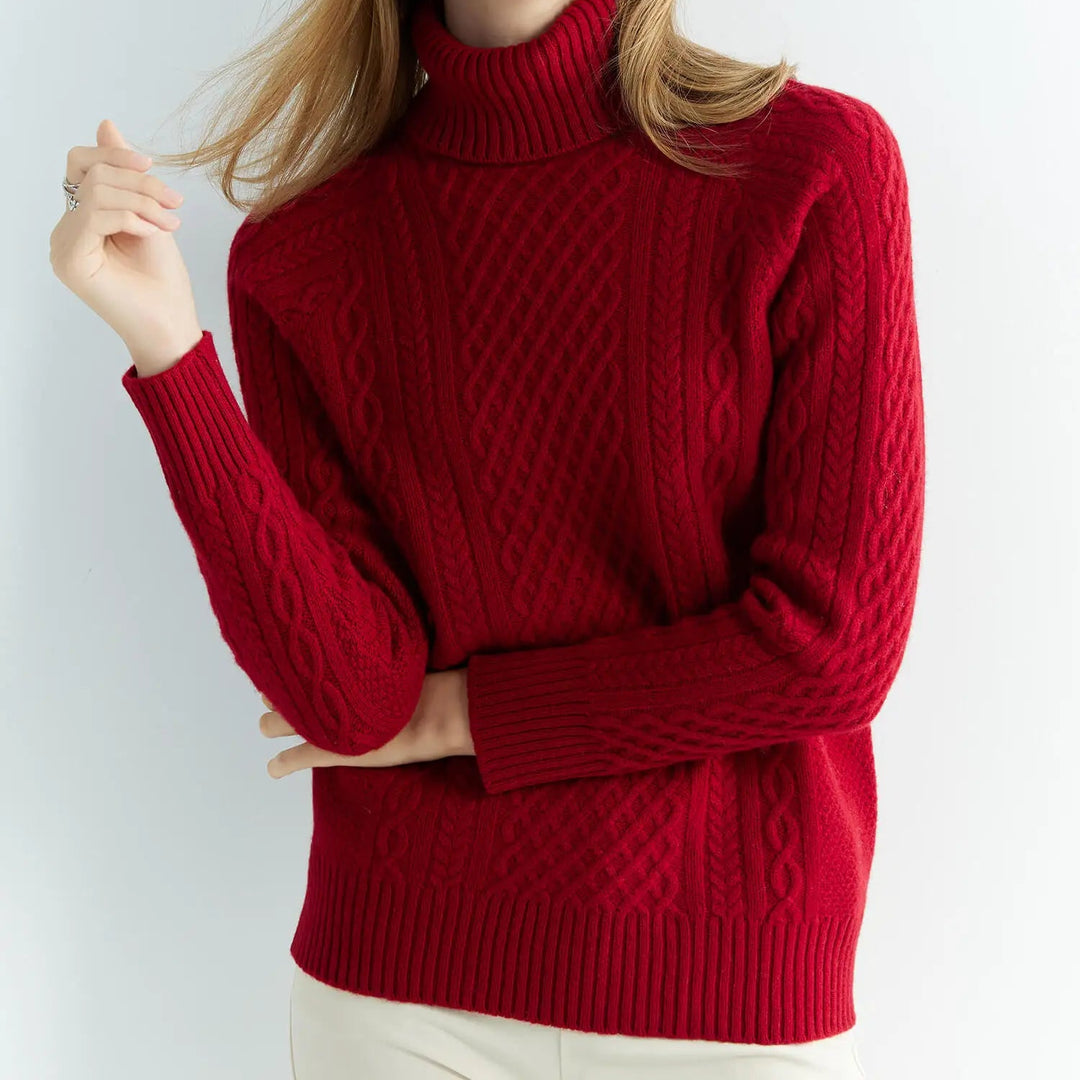 Women's Cable Knit Turtleneck Sweater Raglan Sleeve - Heston Manor