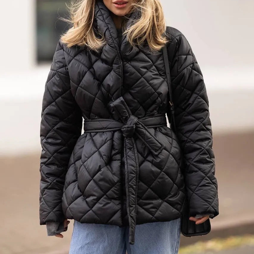 Women's Quilted Belted Puffer Jacket - Heston Manor