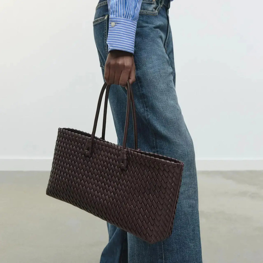 Women’s Dark Brown Woven Leather Handbag - Heston Manor