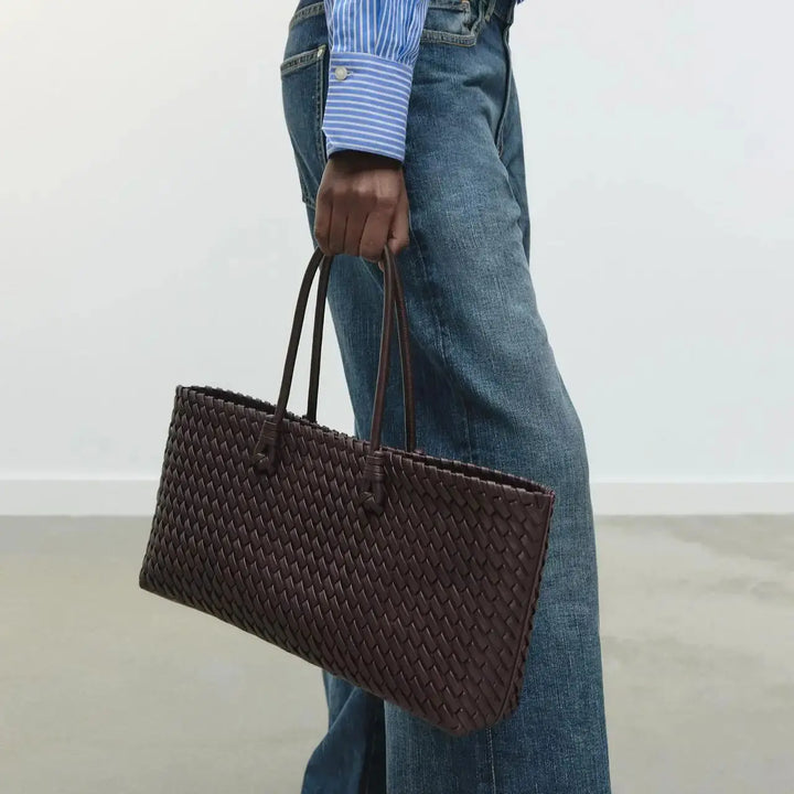 Women’s Dark Brown Woven Leather Handbag - Heston Manor