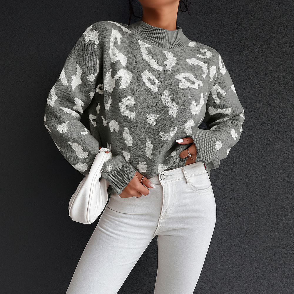 Women's Coral Leopard Print Crew Neck Sweater - Heston Manor