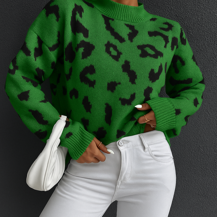 Women's Coral Leopard Print Crew Neck Sweater - Heston Manor