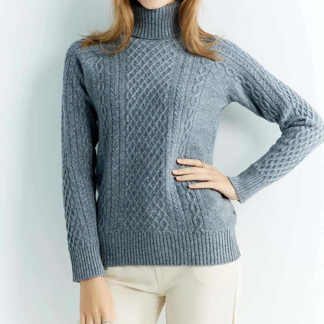 Women's Cable Knit Turtleneck Sweater Raglan Sleeve - Heston Manor