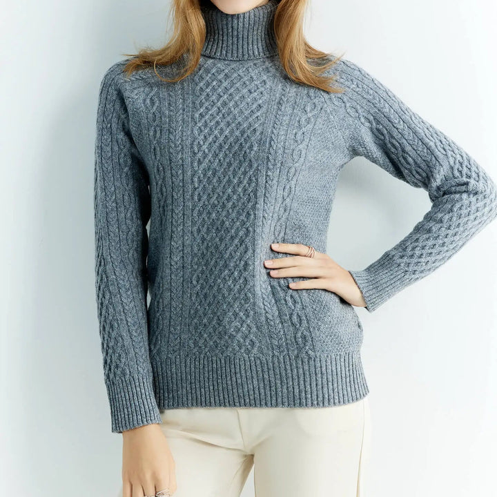 Women's Cable Knit Turtleneck Sweater Raglan Sleeve - Heston Manor