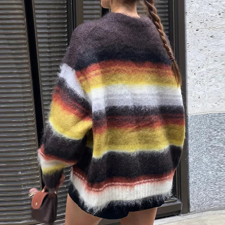 Women’s Cozy Striped Fuzzy Sweater - Heston Manor