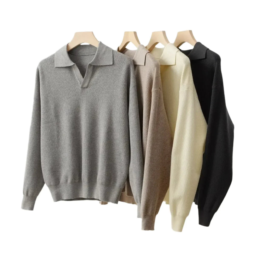 Men’s Knit Polo-Collar Sweater - Heston Manor