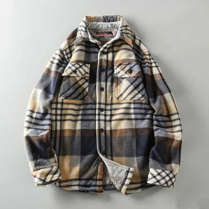 Men’s Red & Black Plaid Fleece-Lined Shirt Jacket - Heston Manor