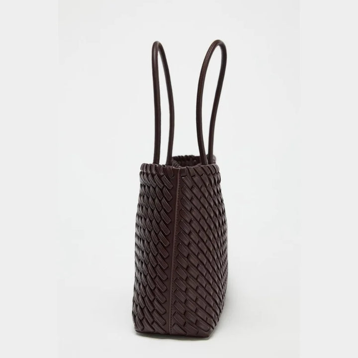 Women’s Dark Brown Woven Leather Handbag - Heston Manor
