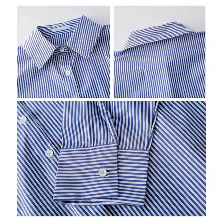 Women’s Blue Striped Button-Up Shirt - Heston Manor
