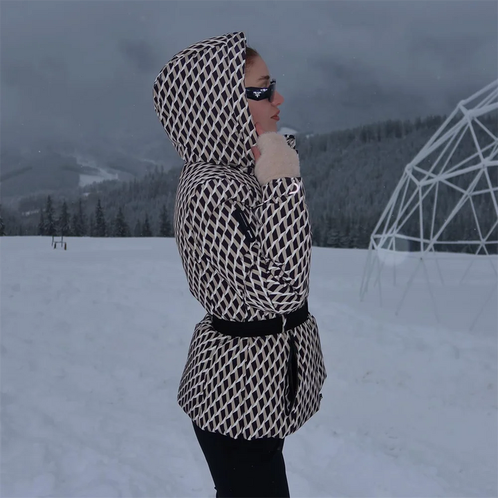 Women's Geometric Belted Winter Coat - Heston Manor