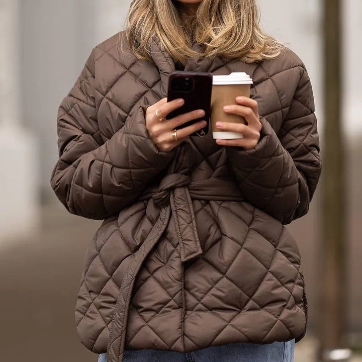 Women's Quilted Belted Puffer Jacket - Heston Manor