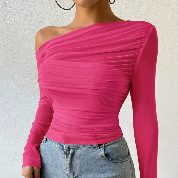 Women’s One-Shoulder Ruched Long Sleeve Top - Heston Manor