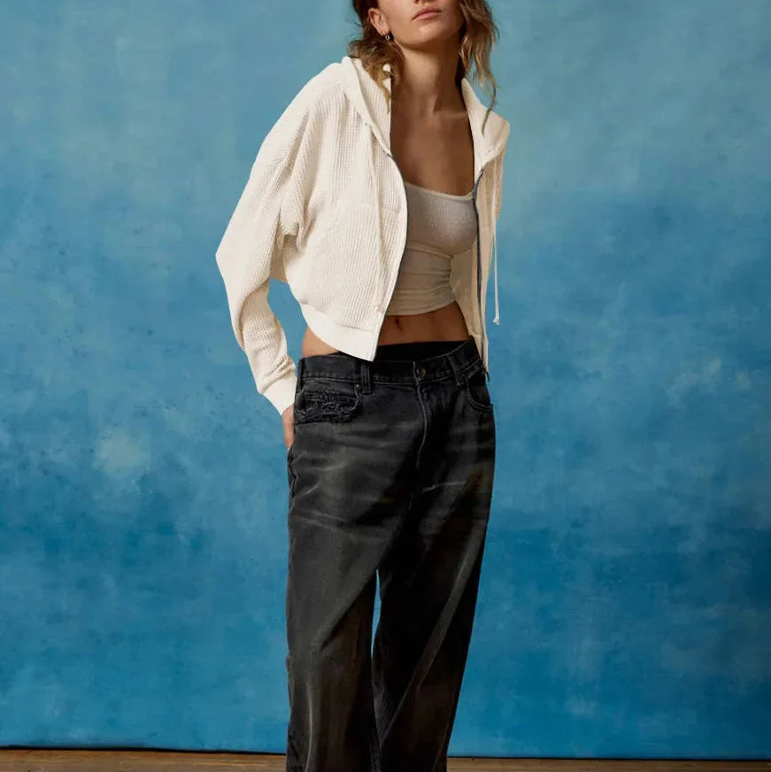 Women’s Cropped Zip Hoodie Sweater - Heston Manor