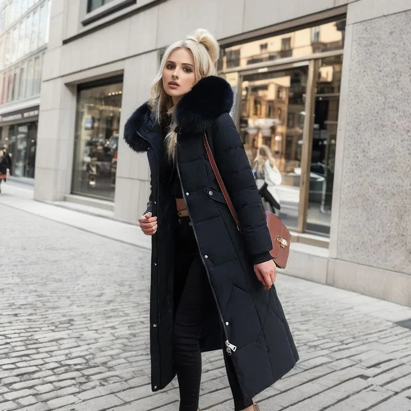 Women’s Plus Size Long Puffer Coat with Faux Fur Collar - Heston Manor