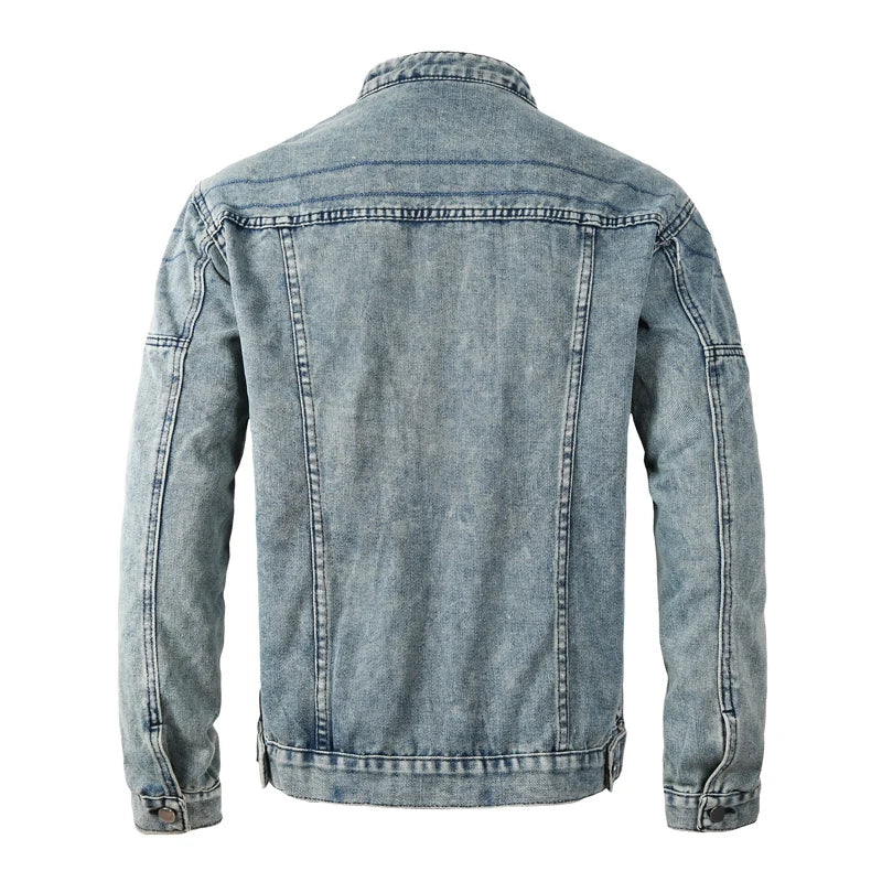 Men’s Black Stand-Collar Zip Denim Jacket - Heston Manor