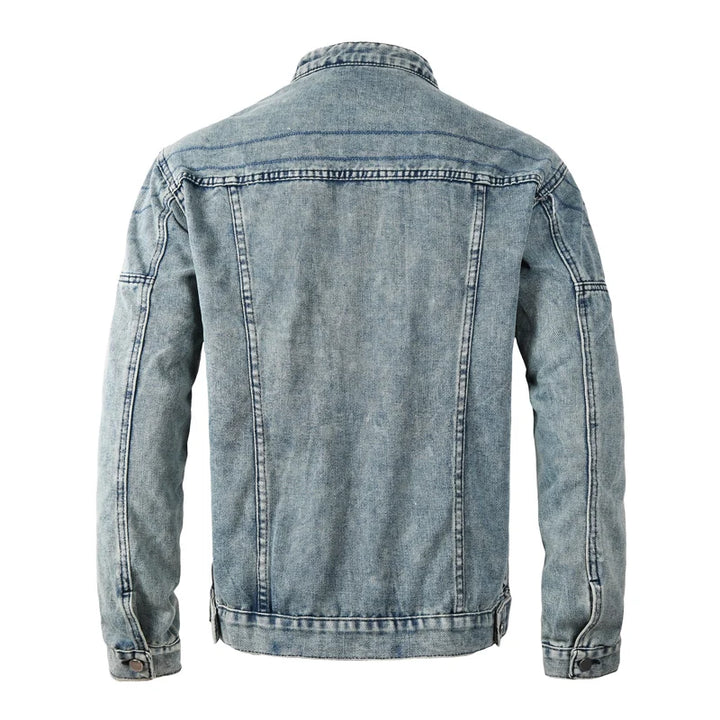 Men’s Black Stand-Collar Zip Denim Jacket - Heston Manor