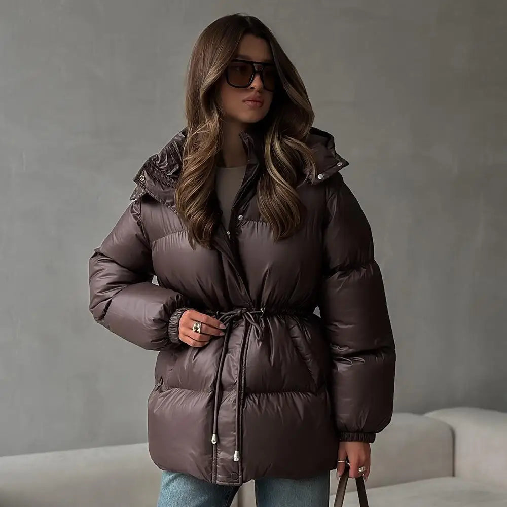 Women’s Belted Hooded Puffer Jacket - Heston Manor