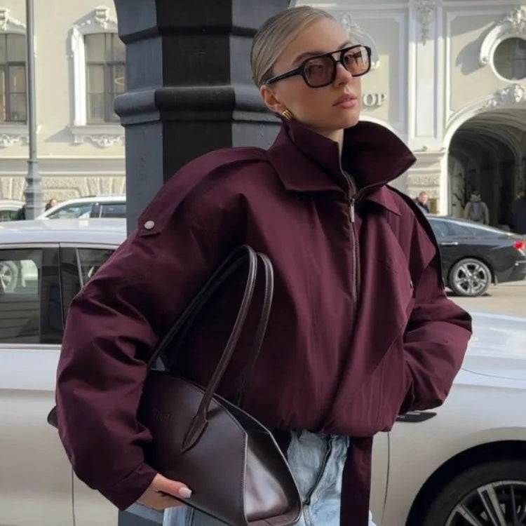 Women’s Burgundy Zipper Bomber Jacket - Heston Manor
