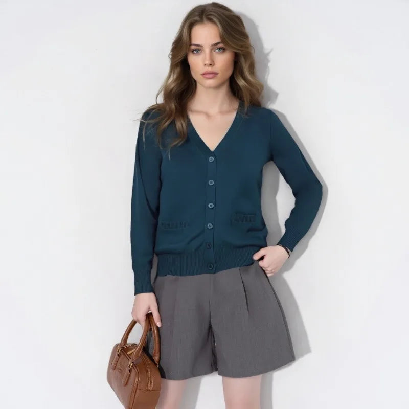 Women’s V-Neck Button Front Cardigan Sweater - Heston Manor