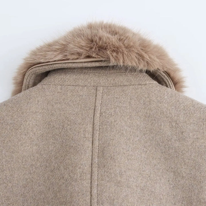 Women's Long Belted Coat with Luxe Faux-Fur Collar - Heston Manor