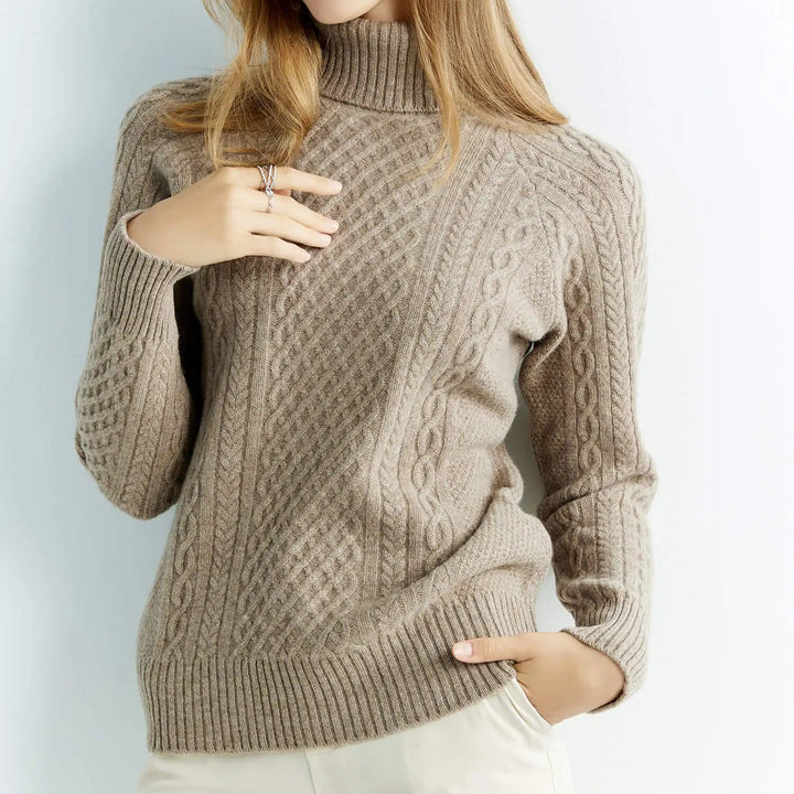 Women's Cable Knit Turtleneck Sweater Raglan Sleeve - Heston Manor