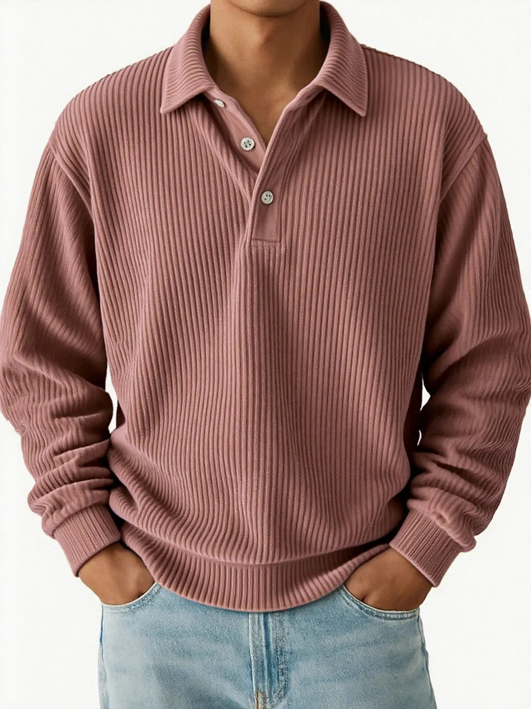 Men’s Ribbed Long Sleeve Polo Shirt - Heston Manor