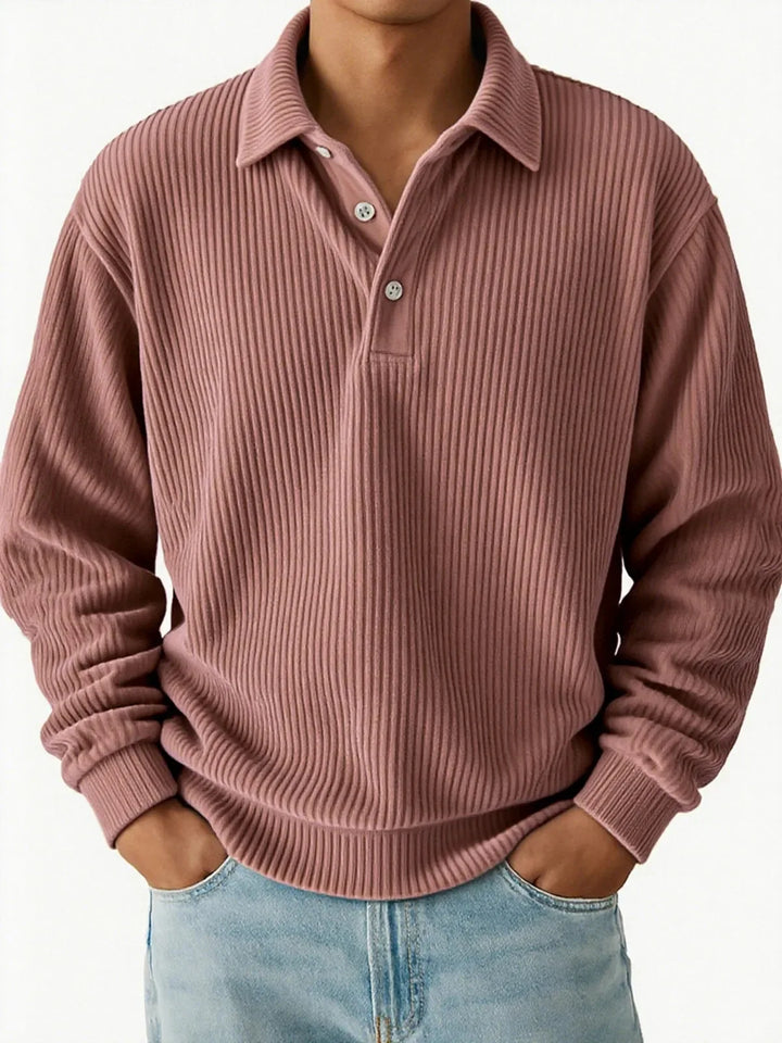 Men’s Ribbed Long Sleeve Polo Shirt - Heston Manor