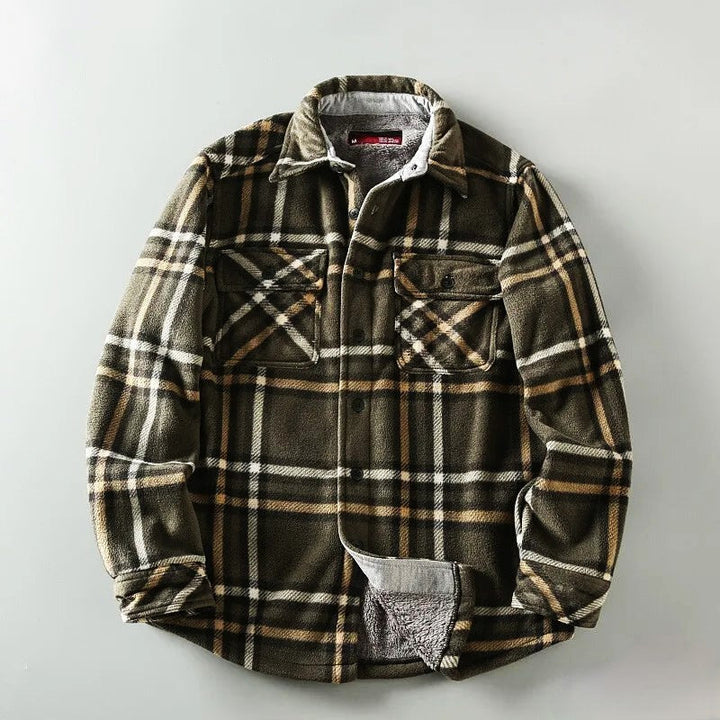 Men’s Red & Black Plaid Fleece-Lined Shirt Jacket - Heston Manor