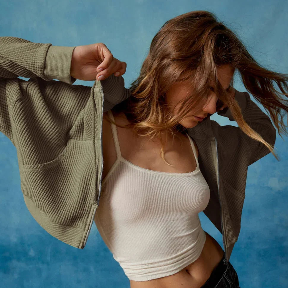 Women’s Cropped Zip Hoodie Sweater - Heston Manor