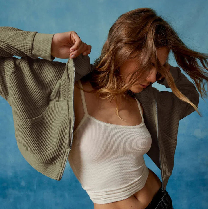 Women’s Cropped Zip Hoodie Sweater - Heston Manor