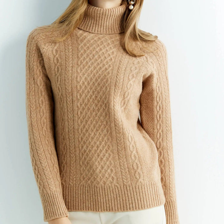 Women's Cable Knit Turtleneck Sweater Raglan Sleeve - Heston Manor