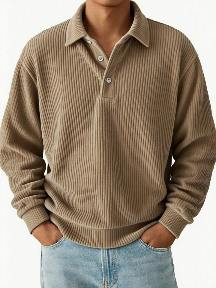 Men’s Ribbed Long Sleeve Polo Shirt - Heston Manor