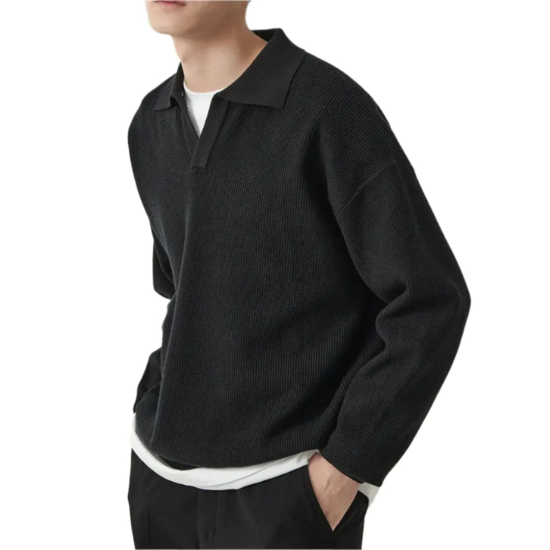 Men’s Knit Polo-Collar Sweater - Heston Manor