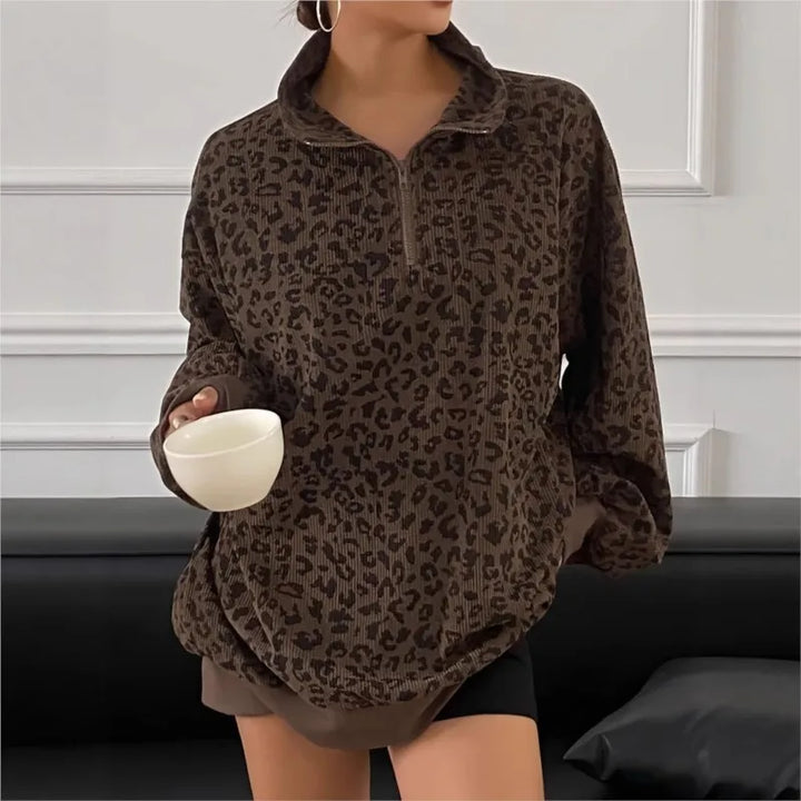 Women's Leopard Print Quarter-Zip - Heston Manor