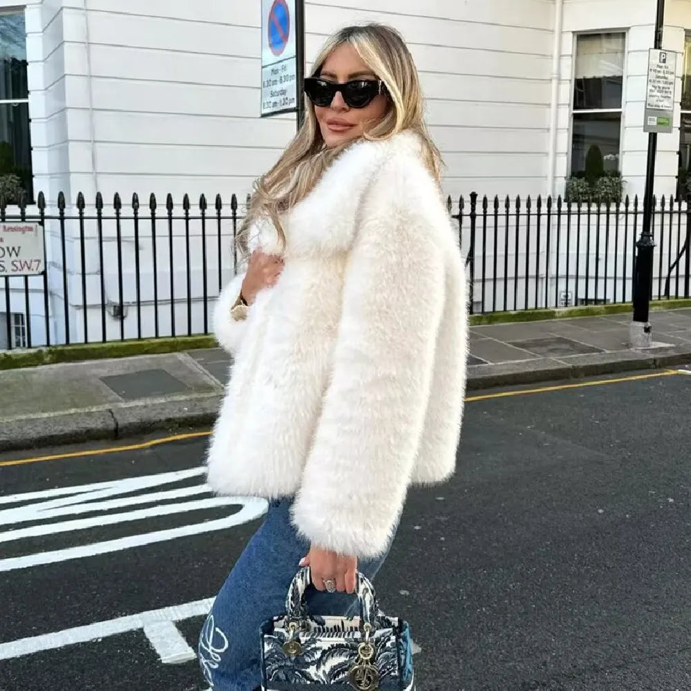 Women's Luxury Ivory Faux-Fur Coat - Heston Manor