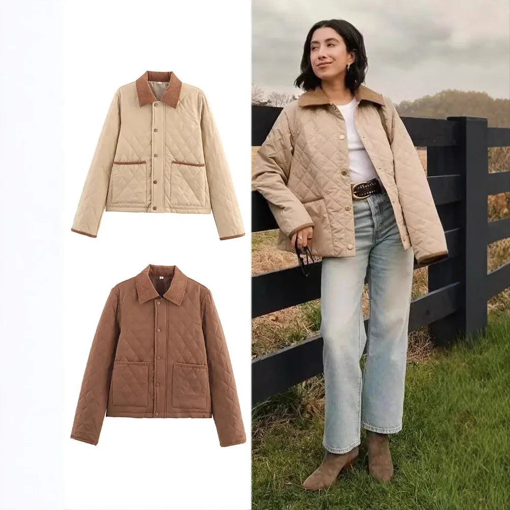 Women’s Quilted Jacket with Corduroy Trim - Heston Manor