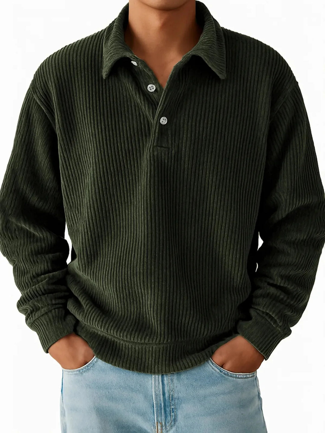 Men’s Ribbed Long Sleeve Polo Shirt - Heston Manor