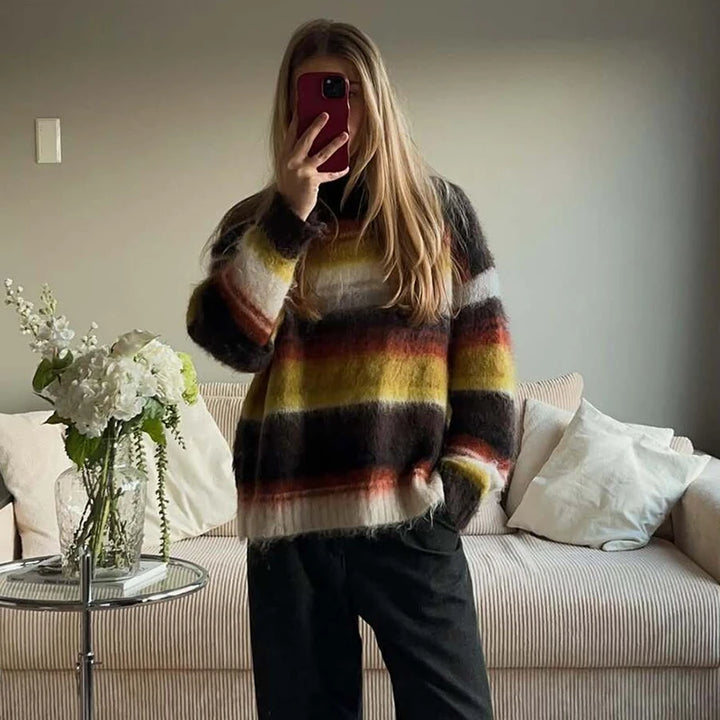 Women’s Cozy Striped Fuzzy Sweater - Heston Manor
