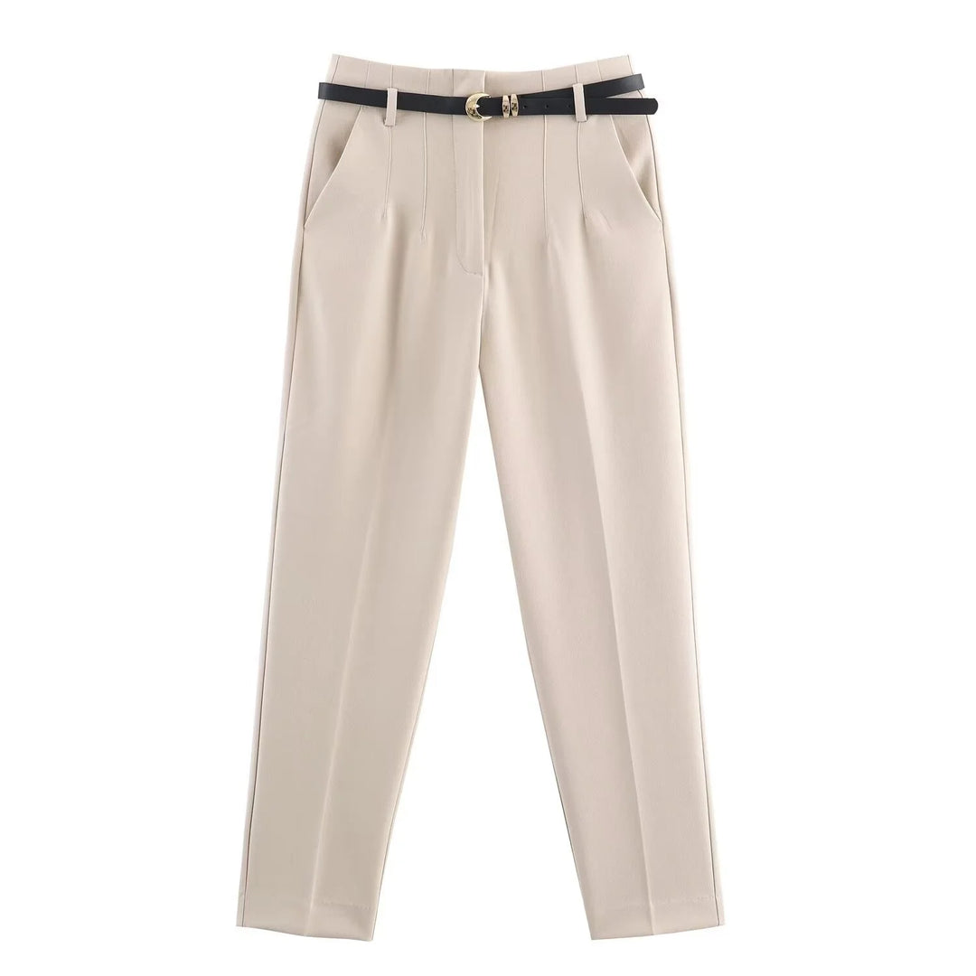 Women's Pleated Tailored Pants with Belt - Heston Manor