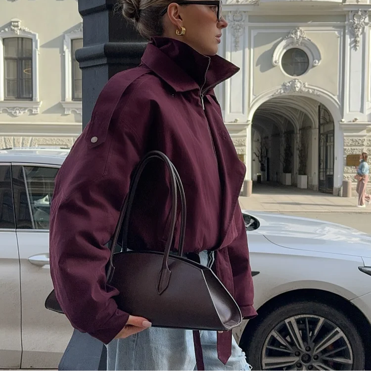 Women’s Burgundy Zipper Bomber Jacket - Heston Manor