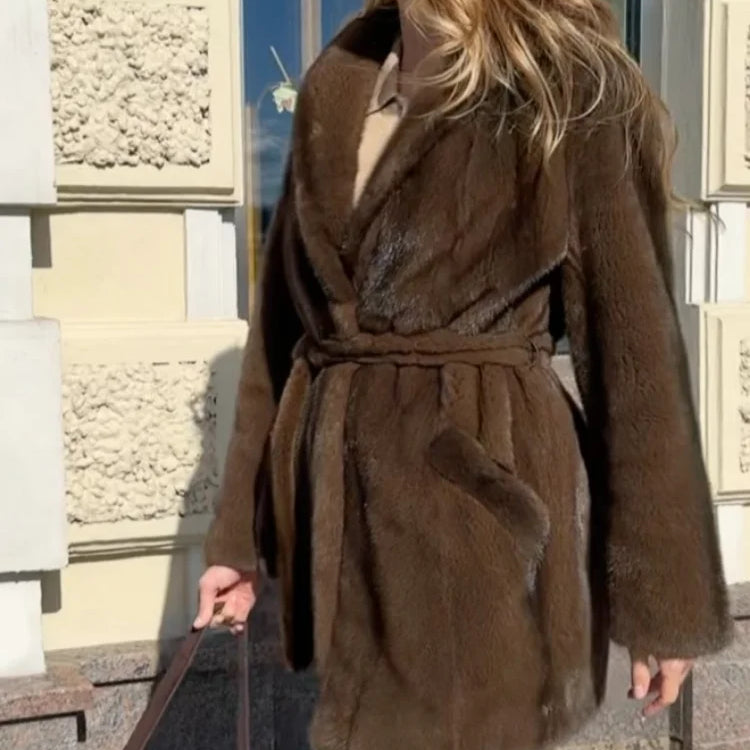Women’s Brown Faux-Fur Belted Coat - Heston Manor