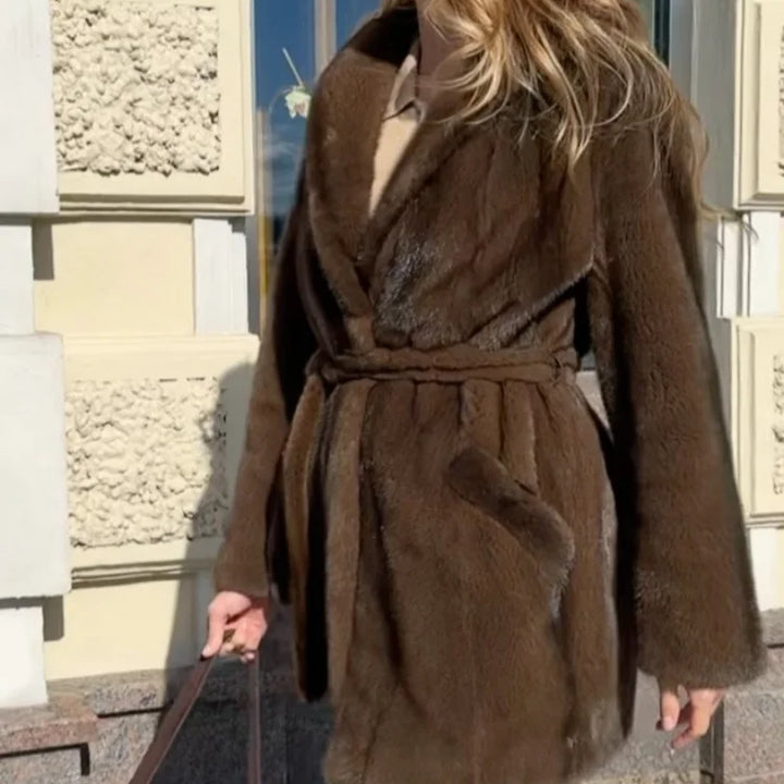 Women’s Brown Faux-Fur Belted Coat - Heston Manor