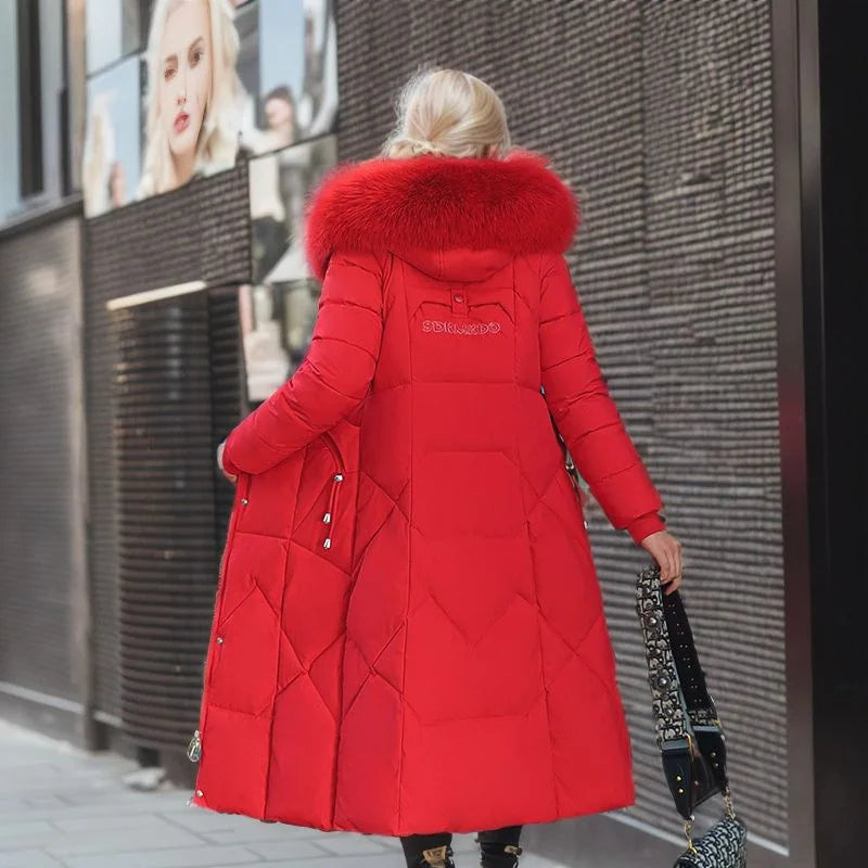 Women’s Plus Size Long Puffer Coat with Faux Fur Collar - Heston Manor