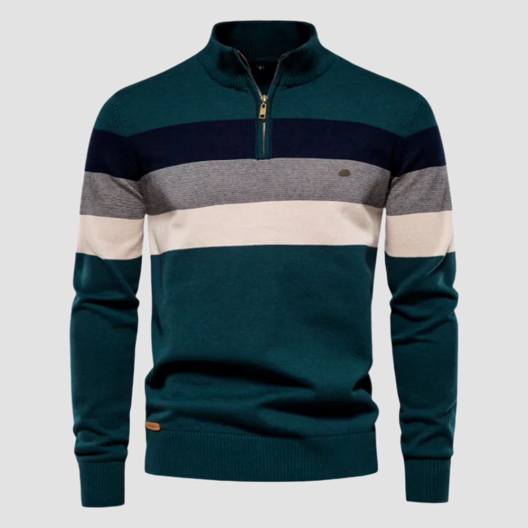 Men’s Striped Quarter Zip Sweater - Heston Manor