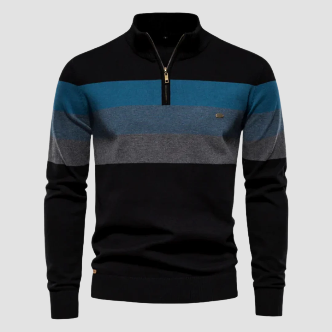 Men’s Striped Quarter Zip Sweater - Heston Manor