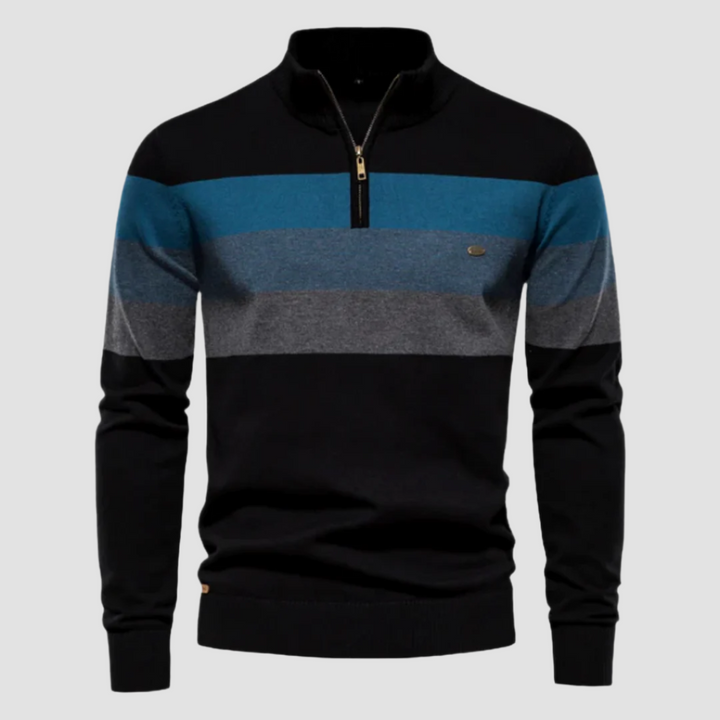 Men’s Striped Quarter Zip Sweater - Heston Manor