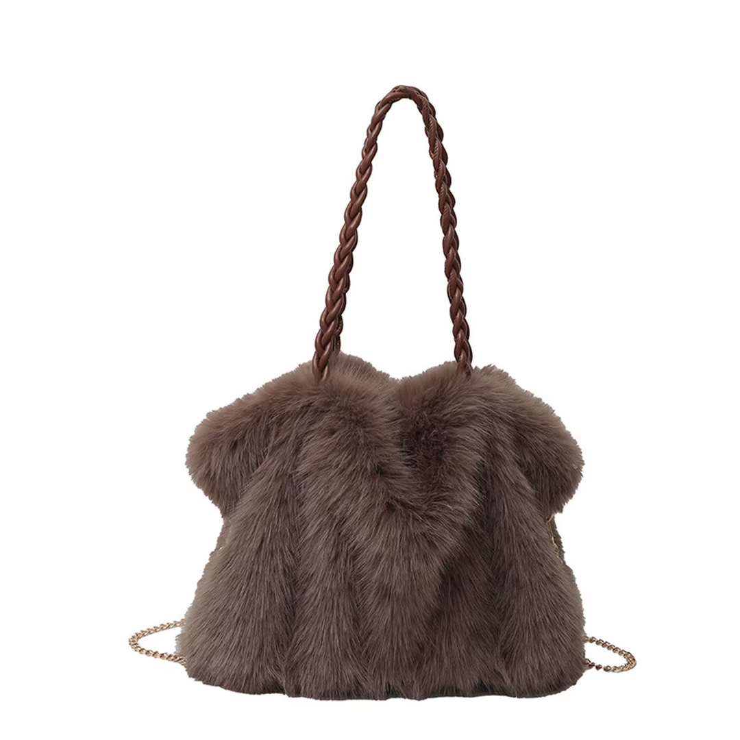Women’s Faux Fur Shoulder Bag with Braided Handle - Heston Manor