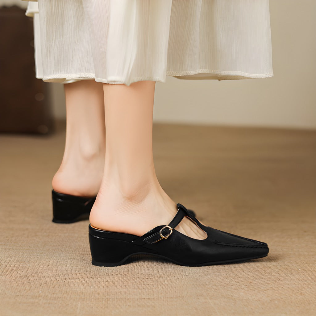 Zyra T-Strap Leather Mules