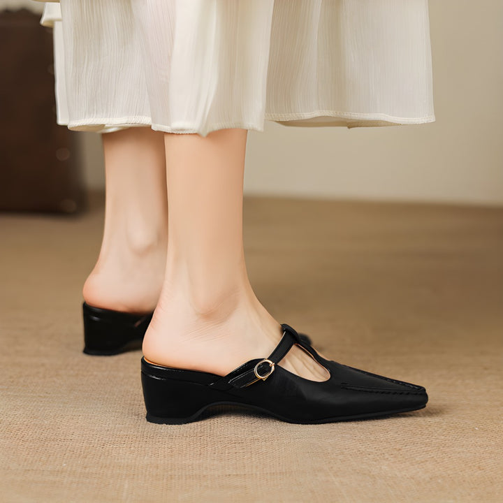 Zyra T-Strap Leather Mules